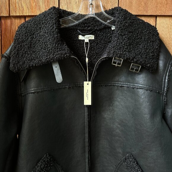 NWT Max Studio London Faux Shearling Faux Leather Zip Front in Women's Large - Picture 4 of 13